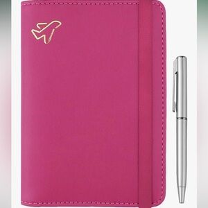 NWOT Fuchsia Travel Wallet Passport holder with Silver Pen